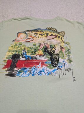 Guy Harvey Fishing T-Shirt Men’s Large Green Bass Graphic Short Sleeve Outdoors